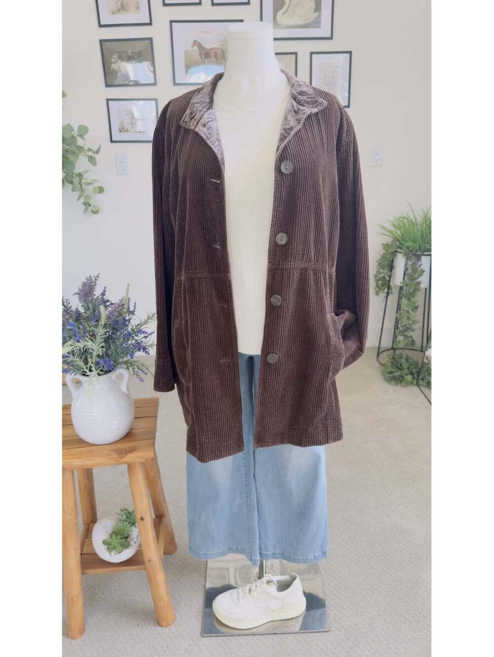 J. Jill Brown Corduroy Button Front Coat Jacket Size XL